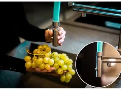 VIZIO NIEDERDRUCK 3 Wege Wasserhahn Küchenarmatur Edelstahl Massiv mit 360° Schwenkbarem Auslauf Abnehmbare 2 Strahl Handbrause Gebürstet   Gelb