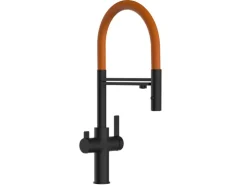 VIZIO NIEDERDRUCK 3 Wege Wasserhahn Küchenarmatur FC mit 360° Schwenkbarem Auslauf Abnehmbare 2 Strahl Handbrause Schwarz Matt   Orange