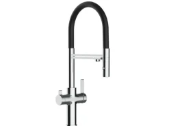 VIZIO NIEDERDRUCK 3 Wege Wasserhahn Küchenarmatur FC mit 360° Schwenkbarem Auslauf Abnehmbare 2 Strahl Handbrause Verchromt   Schwarz