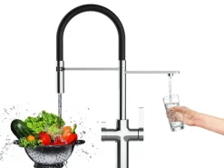 VIZIO NIEDERDRUCK 3 Wege Wasserhahn Küchenarmatur FC mit 360° Schwenkbarem Auslauf Abnehmbare 2 Strahl Handbrause Verchromt   Schwarz