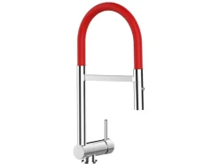 VIZIO NIEDERDRUCK Wasserhahn Vorfenster Küchenarmatur Umklappbar 6 CM mit 360° Schwenkbarem Auslauf Abnehmbare 2 Strahl Handbrause Verchromt   Rot