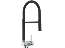 VIZIO NIEDERDRUCK Wasserhahn Vorfenster Küchenarmatur Umklappbar 6 CM 360° Schwenkbarem Auslauf Abnehmbare 2 Strahl Brause Chrom   Schwarz Matt