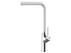 VIZIO Wasserhahn Küchenarmatur BOD mit 360° Schwenkbarem L Auslauf Verchromt   Weiß Granit