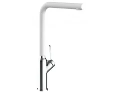 VIZIO Wasserhahn Küchenarmatur BOD mit 360° Schwenkbarem L Auslauf Verchromt   Weiß Granit