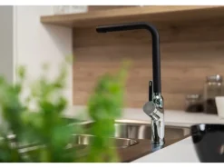 VIZIO Wasserhahn Küchenarmatur BOD mit 360° Schwenkbarem L Auslauf Verchromt   Schwarz Granit