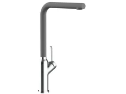 VIZIO Wasserhahn Küchenarmatur BOD mit 360° Schwenkbarem L Auslauf Verchromt Zement Granit