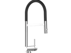 VIZIO Wasserhahn Vorfenster Küchenarmatur Umklappbar 6 CM mit 360° Schwenkbarem Auslauf Abnehmbare 2 Strahl Handbrause Verchromt Schwarz