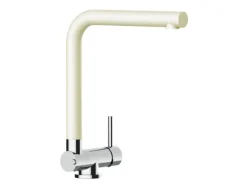 VIZIO Wasserhahn Vorfenster Küchenarmatur Umklappbar 45 CM mit 360° Schwenkbarem L Auslauf Verchromt   Sand Beige