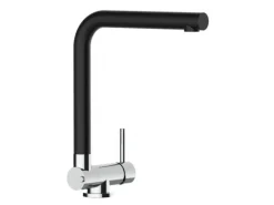 VIZIO Wasserhahn Vorfenster Küchenarmatur Umklappbar 45 CM mit 360° Schwenkbarem L Auslauf Verchromt   Schwarz Granit