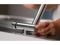 VIZIO Wasserhahn Vorfenster Küchenarmatur Umklappbar 45 CM mit 360° Schwenkbarem L Auslauf Verchromt   Schwarz Granit