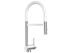 VIZIO Wasserhahn Vorfenster Küchenarmatur Umklappbar 6 CM mit 360° Schwenkbarem Auslauf Abnehmbare 2 Strahl Handbrause Verchromt Weiß