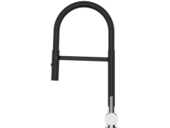 VIZIO Wasserhahn Vorfenster Küchenarmatur Umklappbar 6 CM mit 360° Schwenkbarem Auslauf Abnehmbare 2 Strahl Handbrause Schwarz Matt und Verchromt