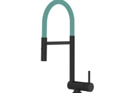 VIZIO Wasserhahn Vorfenster Küchenarmatur Umklappbar 6 CM mit 360° Schwenkbarem Auslauf Abnehmbare 2 Strahl Handbrause Schwarz Matt Türkis