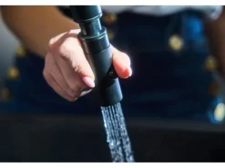 VIZIO Wasserhahn Vorfenster Küchenarmatur Umklappbar 6 CM mit 360° Schwenkbarem Auslauf Abnehmbare 2 Strahl Handbrause Schwarz Matt   Türkis