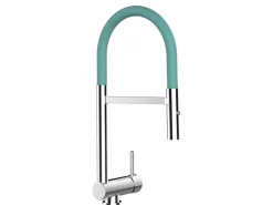 VIZIO Wasserhahn Vorfenster Küchenarmatur Umklappbar 6 CM mit 360° Schwenkbarem Auslauf Abnehmbare 2 Strahl Handbrause Verchromt Türkis