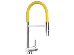 VIZIO Wasserhahn Vorfenster Küchenarmatur Umklappbar 6 CM mit 360° Schwenkbarem Auslauf Abnehmbare 2 Strahl Handbrause Verchromt Gelb