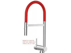 VIZIO Wasserhahn Vorfenster Küchenarmatur Umklappbar 6 CM LINKER HEBEL mit 360° Schwenkbarem Auslauf Abnehmbare 2 Strahl Brause Verchromt   Rot