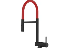 VIZIO Wasserhahn Vorfenster Küchenarmatur Umklappbar 6 CM mit 360° Schwenkbarem Auslauf Abnehmbare 2 Strahl Handbrause Schwarz Matt Rot