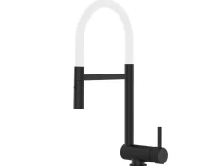 VIZIO Wasserhahn Vorfenster Küchenarmatur Umklappbar 6 CM mit 360° Schwenkbarem Auslauf Abnehmbare 2 Strahl Handbrause Schwarz Matt Weiß