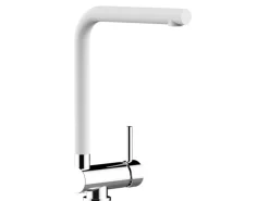 VIZIO Wasserhahn Vorfenster Küchenarmatur Umklappbar 6 CM mit 360° Schwenkbarem L Auslauf Verchromt Weiß Granit