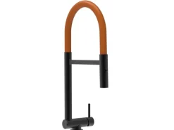 VIZIO Wasserhahn Vorfenster Küchenarmatur Umklappbar 45 CM mit 360° Schwenkbarem Auslauf Abnehmbare 2 Strahl Handbrause Schwarz Matt   Orange