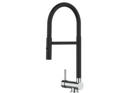 VIZIO Wasserhahn Vorfenster Küchenarmatur Umklappbar 6 CM LINKER HEBEL 360° Schwenkbarem Auslauf Abnehmbare 2 Strahl Brause Schwarz Matt   Chrom