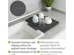 Wenko Abtropfmatte Nelia Maxi Kunststoff 40 cm x 35 cm Grau