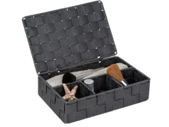 Wenko Aufbewahrungskorb mit Deckel Adria Dunkelgrau Polypropylen 26 x 7 x 17 cm