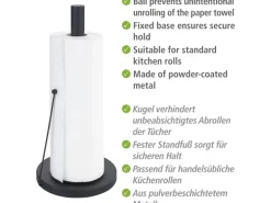 Wenko Küchenrollenhalter Clayton Pulverbeschichtetes Metall Ø 15 x 33 cm Schwarz