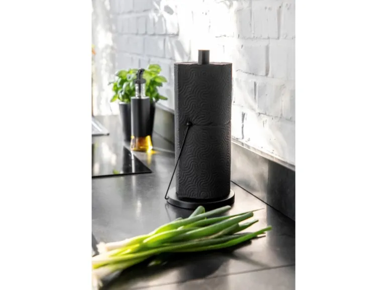 Wenko Küchenrollenhalter Clayton Pulverbeschichtetes Metall Ø 15 x 33 cm Schwarz
