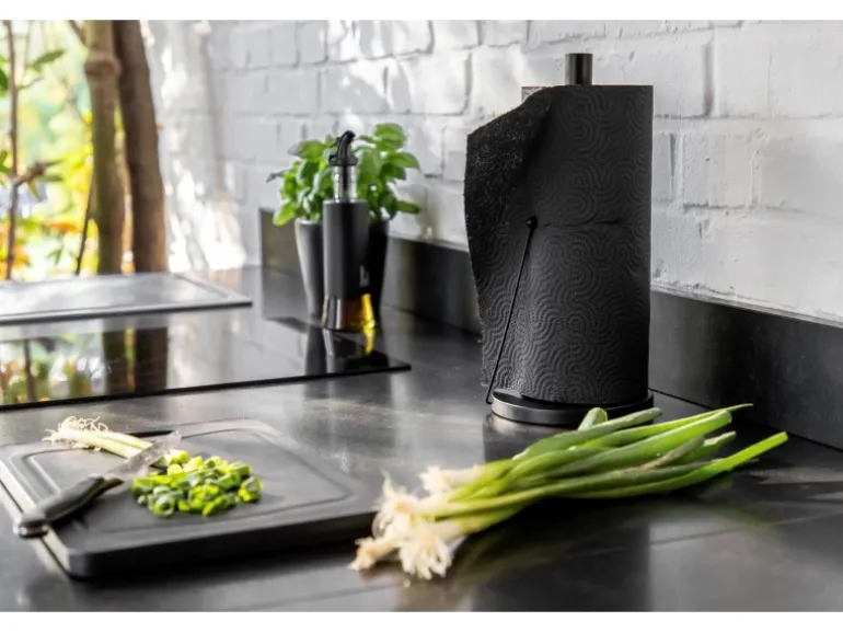 Wenko Küchenrollenhalter Clayton Pulverbeschichtetes Metall Ø 15 x 33 cm Schwarz