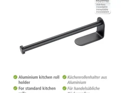 Wenko Küchenrollenhalter Nio Selbstklebend 27,5 cm x 4,5 cm x 7 cm Schwarz