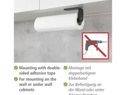 Wenko Küchenrollenhalter Nio Selbstklebend 27,5 cm x 4,5 cm x 7 cm Schwarz