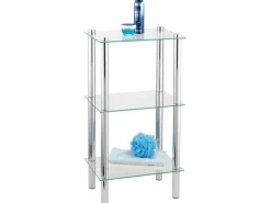 Wenko Regal Yago Viereckig Chrom mit 3 Glasablagen 74 cm x 40 cm x 30 cm