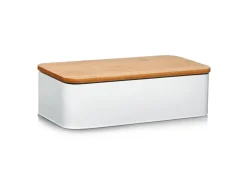 Zeller Brotkasten Metall mit Bambusdeckel Metall 42,5 x 23 x 12,3 cm Matt Weiß