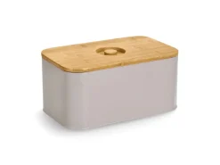 Zeller Brotkasten Metall mit Bambusdeckel 30 cm x 18 cm x 14 cm Beige