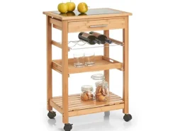 Zeller Küchenrollwagen Bambus mit Glas-Top 58 cm x 40 cm x 85 cm Natur