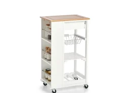 Zeller Küchenrollwagen Bambus/MDF/Metall 50 cm x 37 cm x 86,5 cm Weiß