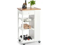 Zeller Küchenrollwagen Bambus/MDF/Metall 50 cm x 37 cm x 86,5 cm Weiß
