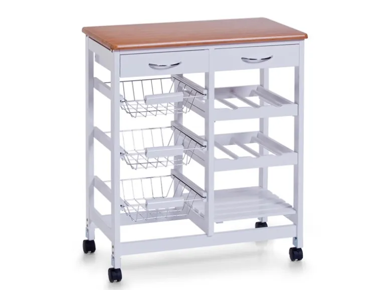 Zeller Küchenrollwagen MDF mit Bambusdekor-Top 66 cm x 36 cm x 76 cm Weiß