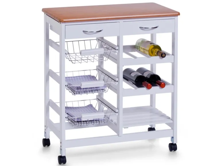 Zeller Küchenrollwagen MDF mit Bambusdekor-Top 66 cm x 36 cm x 76 cm Weiß