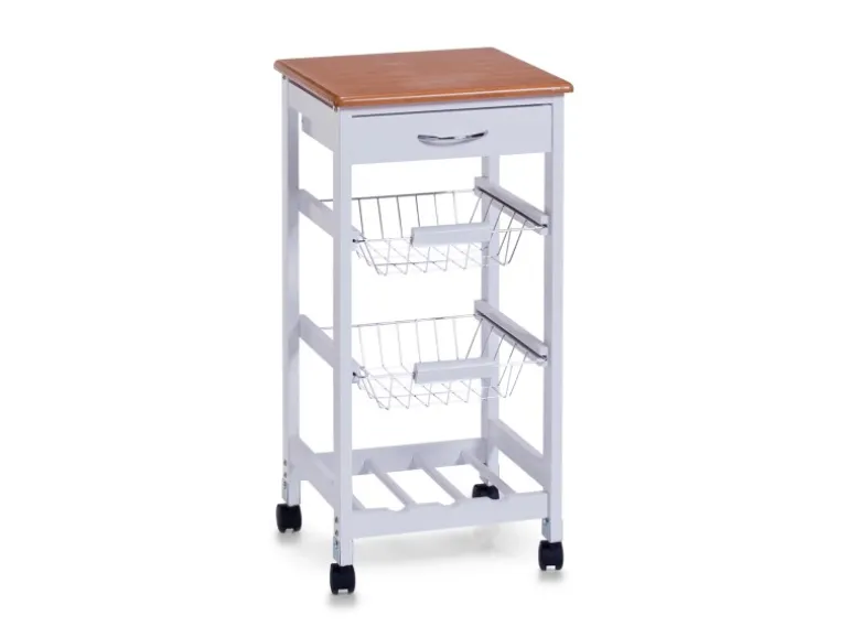 Zeller Küchenrollwagen MDF mit Bambusdekor-Top 37 cm x 37 cm x 76,5 cm Weiß