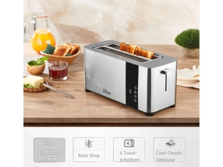 Zilan ZLN-6234 Edelstahl Toaster mit Brötchenaufsatz 1400 Watt