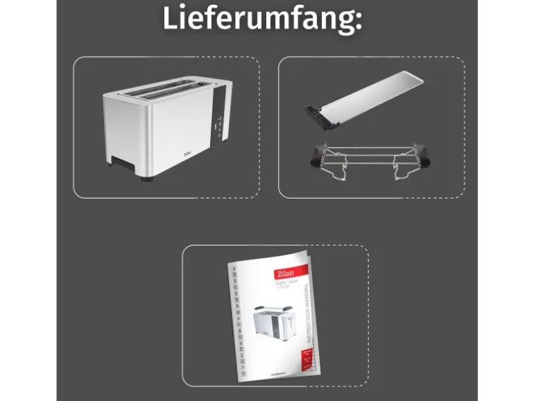 Zilan ZLN-6234 Edelstahl Toaster mit Brötchenaufsatz 1400 Watt
