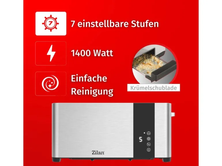 Zilan ZLN-6234 Edelstahl Toaster mit Brötchenaufsatz 1400 Watt